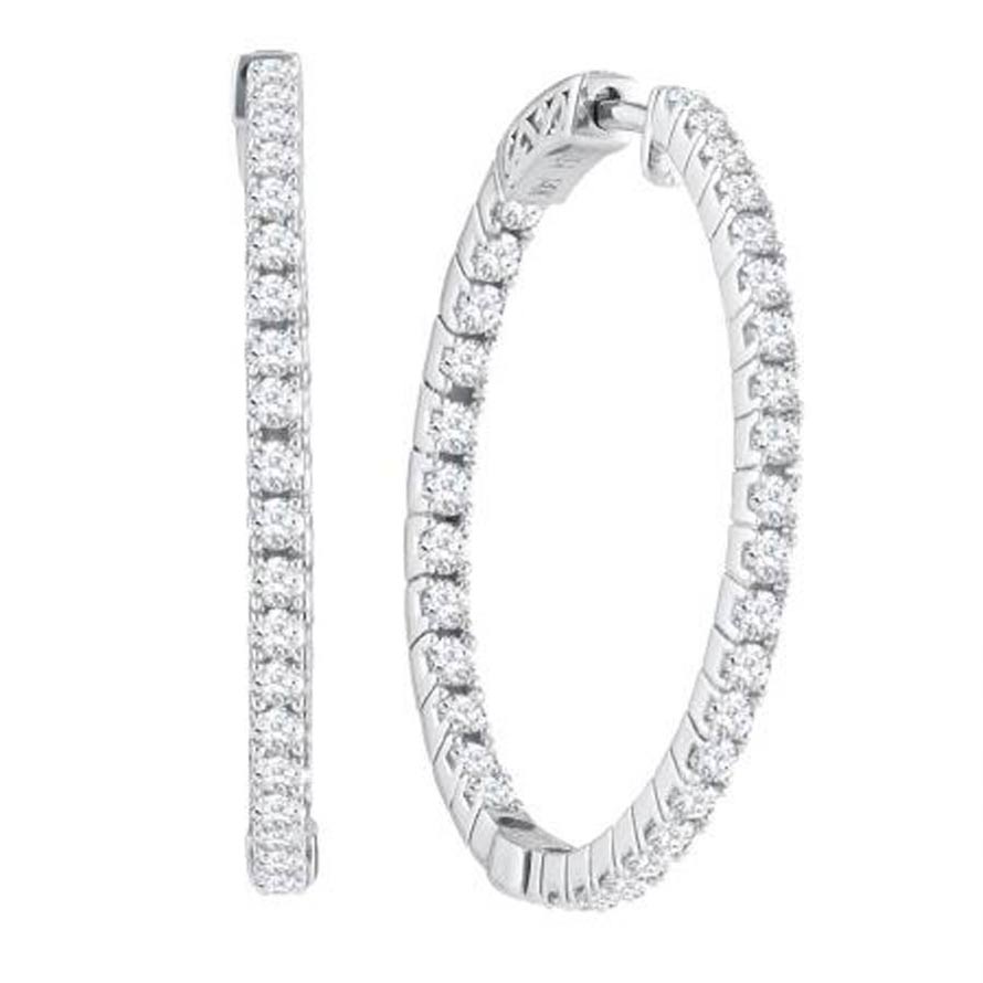 Ladies 14K "Inside/Out" Diamond Hoop Earrings 1.50ctw