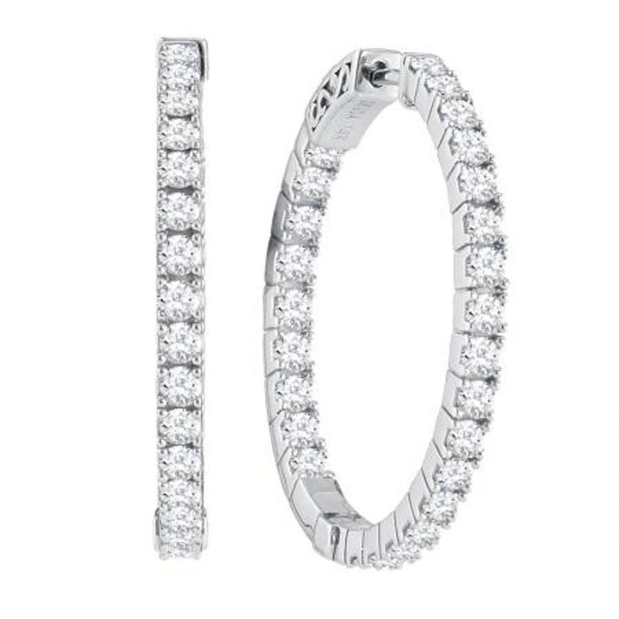 Ladies 14K "Inside/Out" Diamond Hoop Earrings 2.00ctw