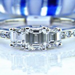 Ladies 14k Past, Present and Future Three Stone Emerald Cut Diamond Ring