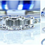 Ladies 14k Past, Present and Future Three Stone Emerald Cut Diamond Ring