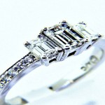 Ladies 14k Past, Present and Future Three Stone Emerald Cut Diamond Ring