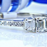 Ladies 14k Past, Present and Future Three Stone Emerald Cut Diamond Ring