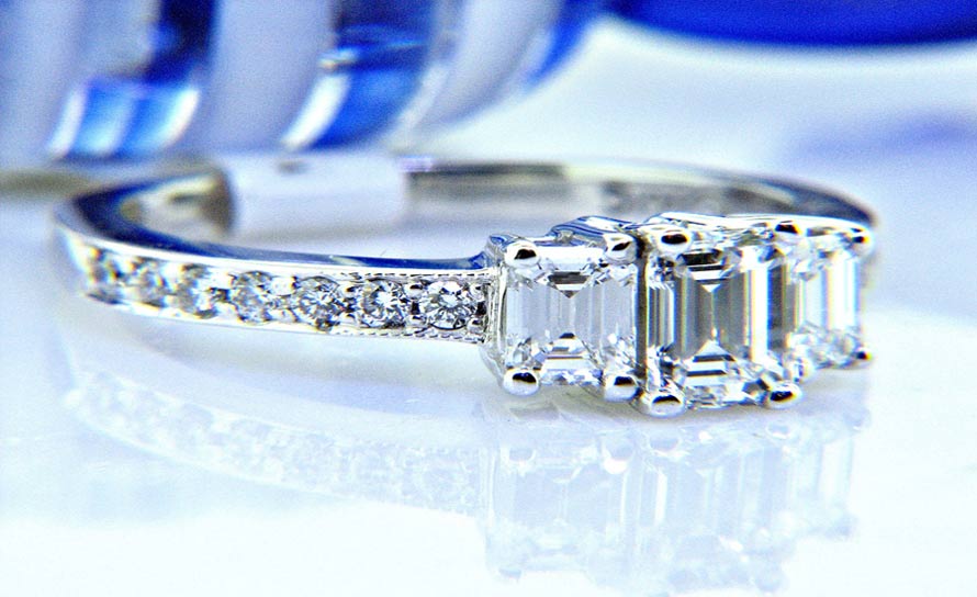 Ladies 14k Past, Present and Future Three Stone Emerald Cut Diamond Ring Ladies 14k Past, Present and Future Three Stone Emerald Cut Diamond Ring