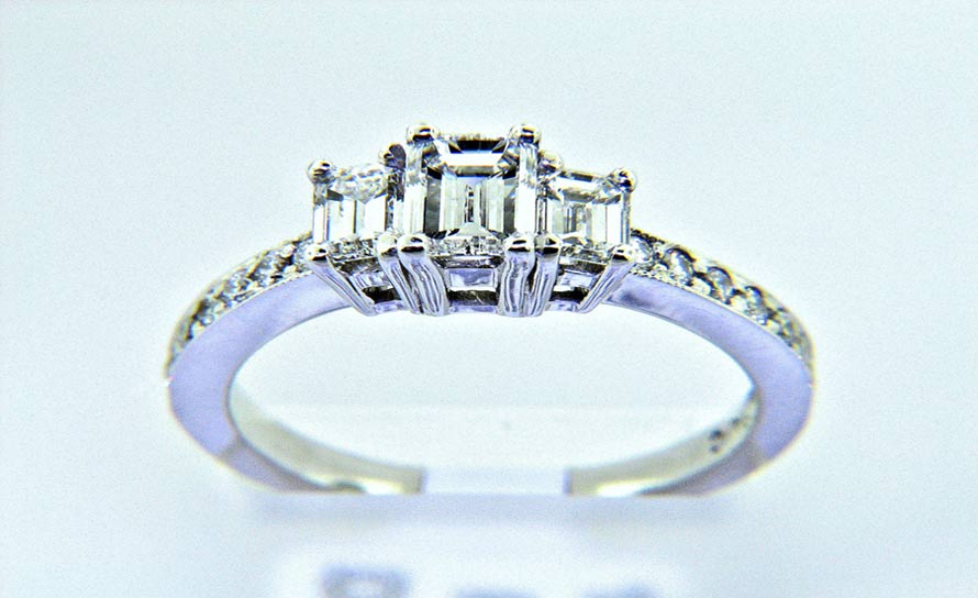 Ladies 14k Past, Present and Future Three Stone Emerald Cut Diamond Ring Ladies 14k Past, Present and Future Three Stone Emerald Cut Diamond Ring