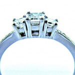 Ladies 14k Past, Present and Future Three Stone Emerald Cut Diamond Ring