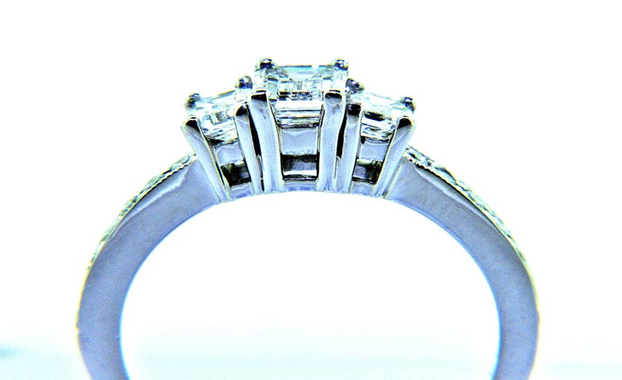 Ladies 14k Past, Present and Future Three Stone Emerald Cut Diamond Ring Ladies 14k Past, Present and Future Three Stone Emerald Cut Diamond Ring