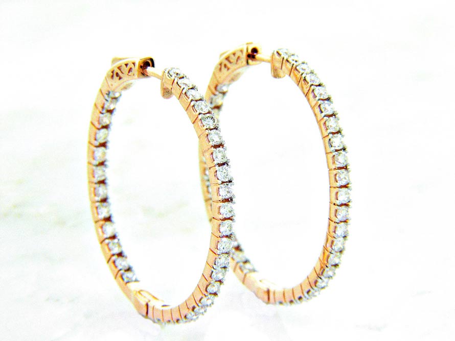 Ladies 14K “Inside/Out” Diamond Hoop Earrings 1.50ctw
