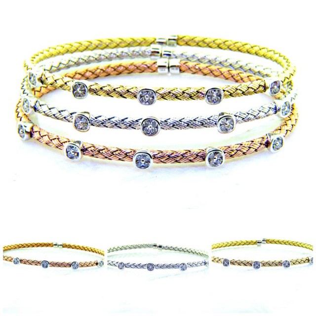 18k Flexible Diamond Cuff Bracelets in three colors of gold LL Pavorsky