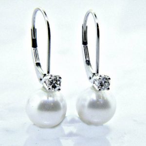 Pearl and Diamond Dangle Earrings