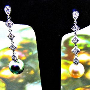 Tahitian & Gold South Sea Pearl & Diamond Drop Earrings