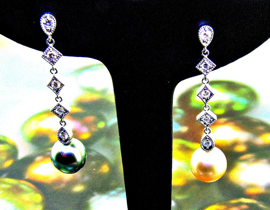 Tahitian & Gold South Sea Pearl & Diamond Drop Earrings