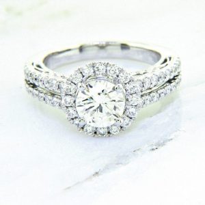 Ladies 18k Nouveau Estates Diamond Engagement Ring 1.45ctw.