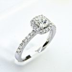 Ladies 18K Radiant Halo Engagement Ring 1.08ctw