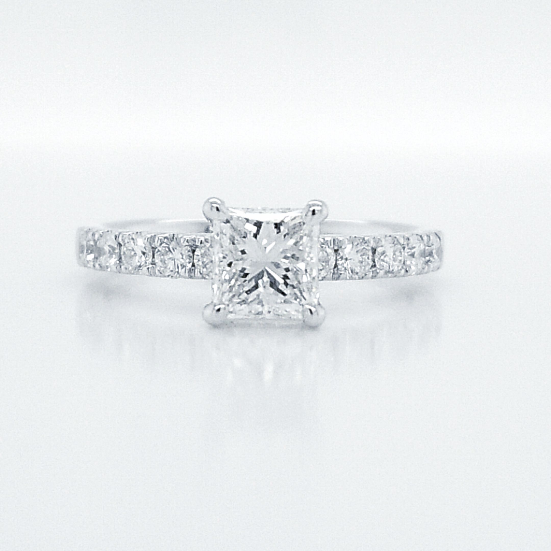 Ladies 18K Hidden Halo Princess Cut Diamond Engagement Ring
