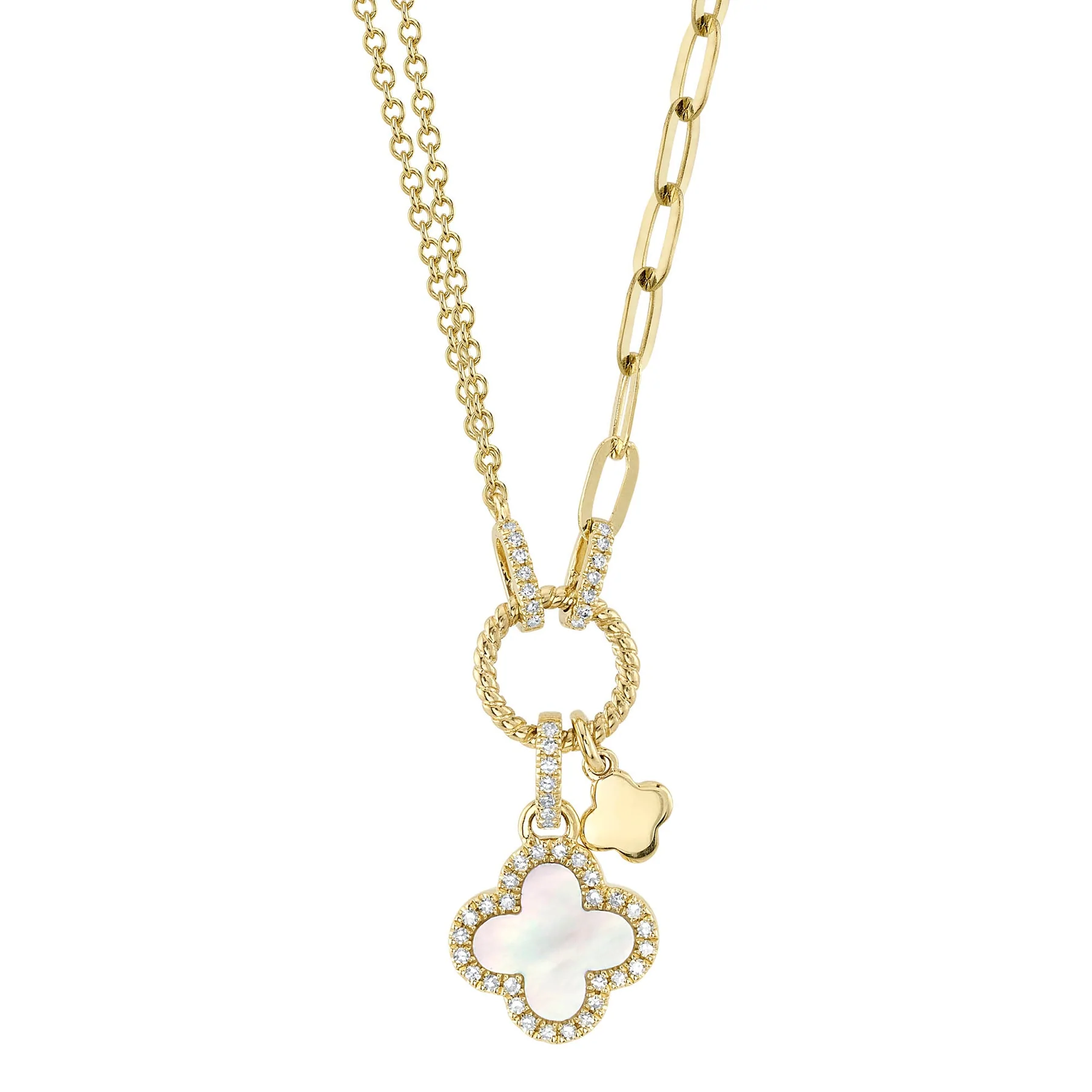 Dainty White & Gold Petite Clovers Chain Bag Charm 